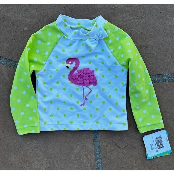 Little Me Girls Flamingo Print Rash Guard Swim Shirt UPF 50 NWT 18mo - Picture 1 of 3